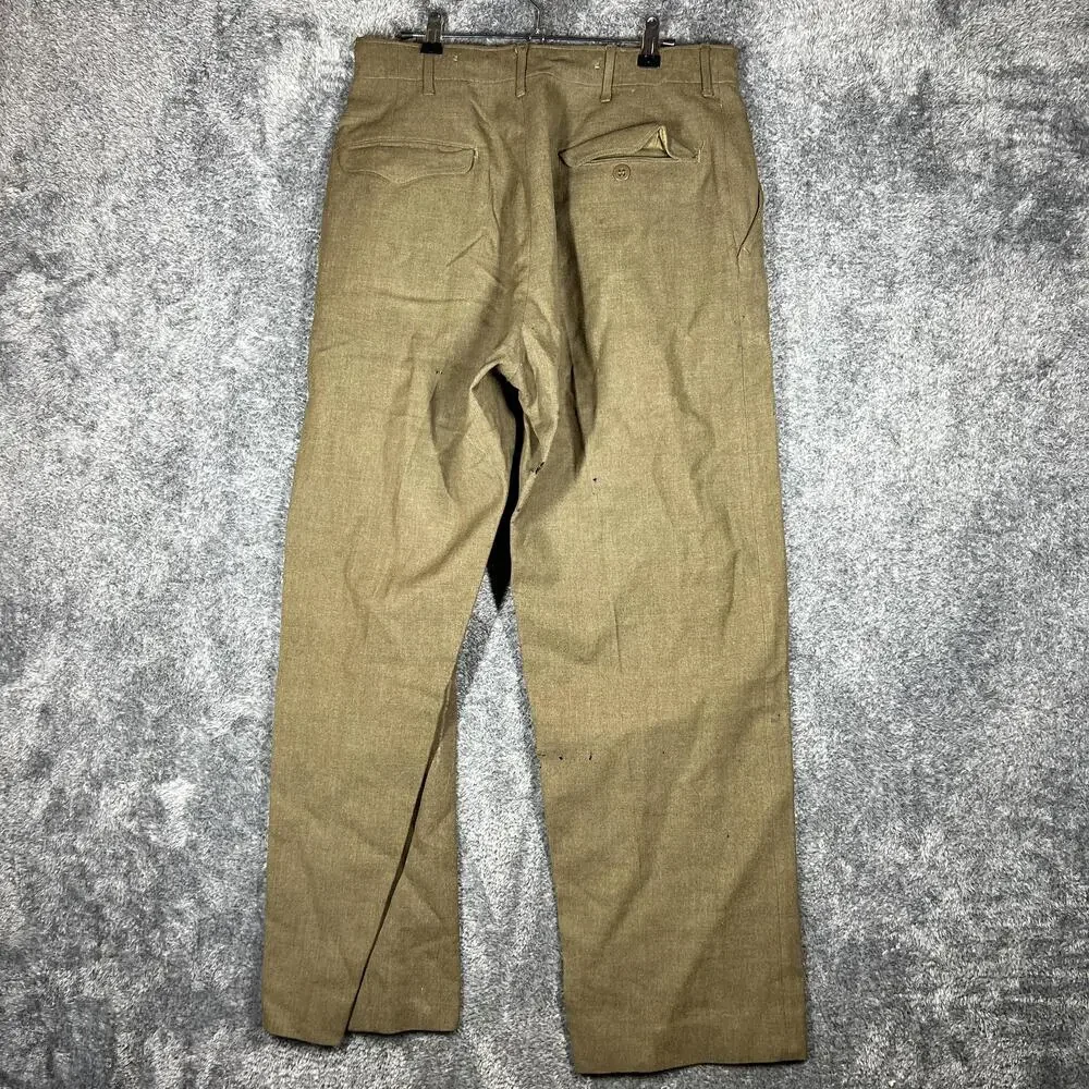 Vintage Pants Mens 31x31 Green Tweed Wool Army WWII Button Fly Lined Straight